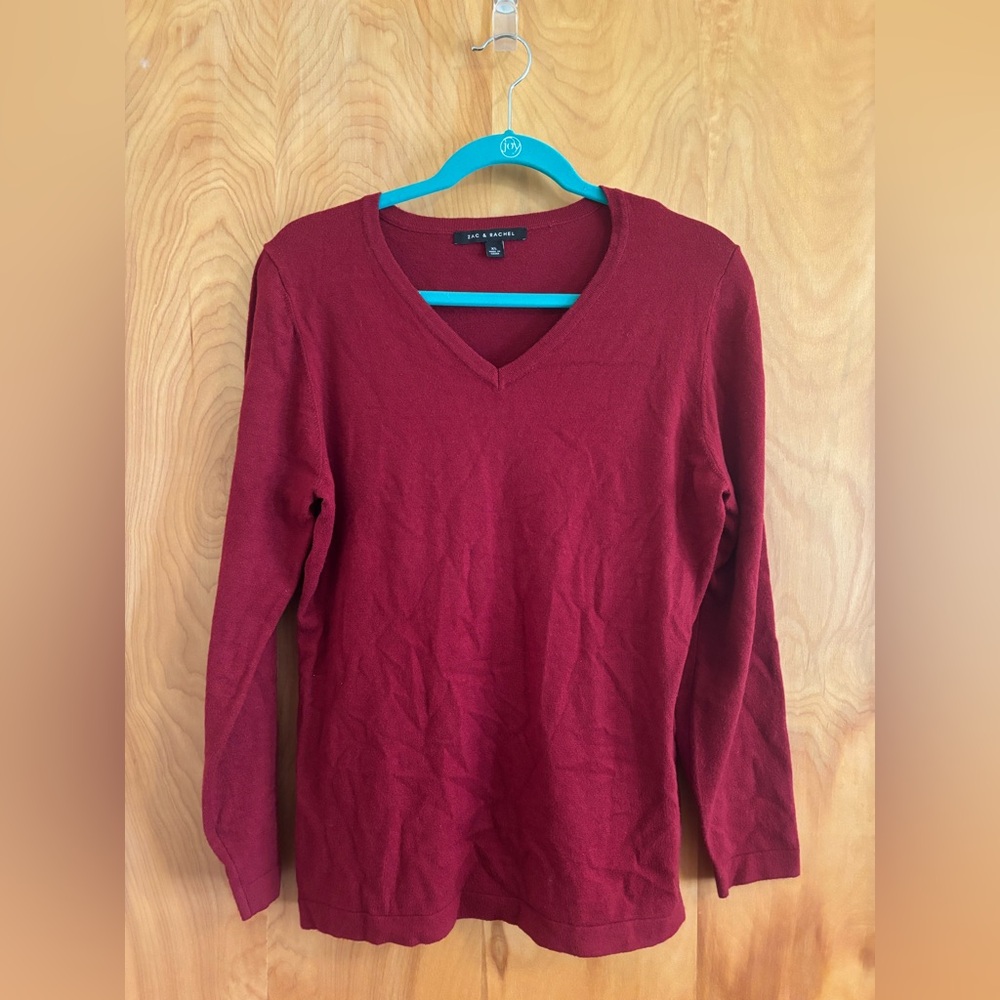 Zac & Rachel Burgundy V-Neck Sweater Top Size XL